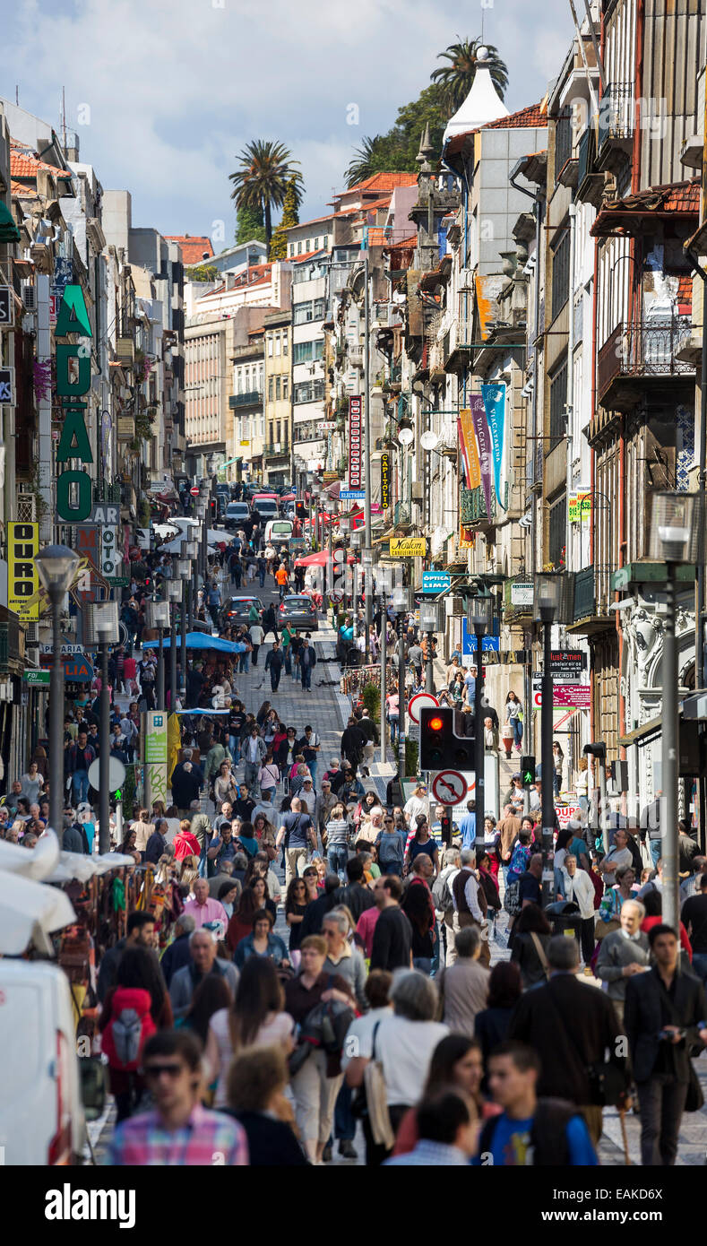 Shopping street of Rua de Santa Catarina, Porto, District of Porto, Portugal Stock Photo