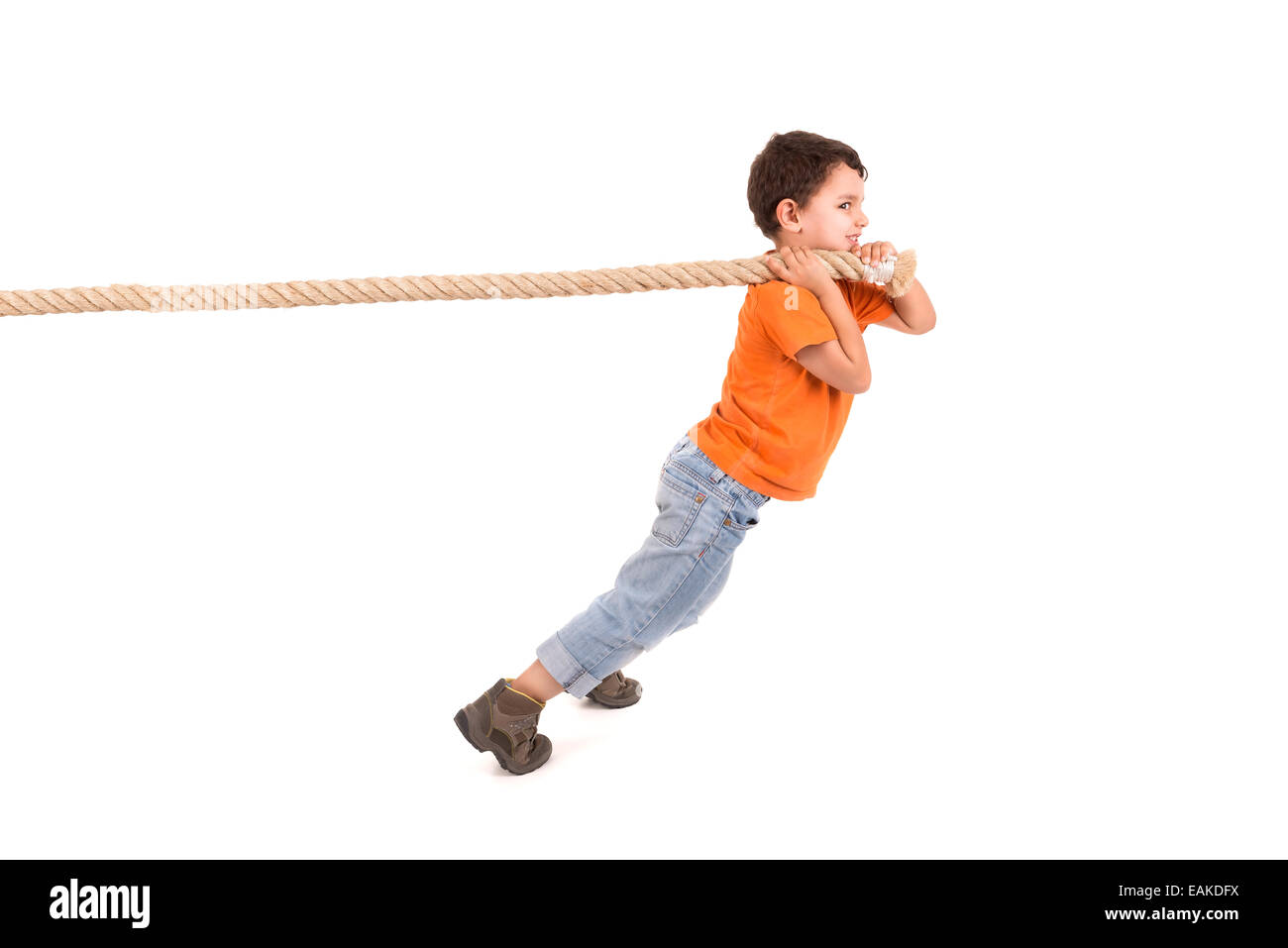 Boy pulling rope isolated in hi-res stock photography and images - Alamy