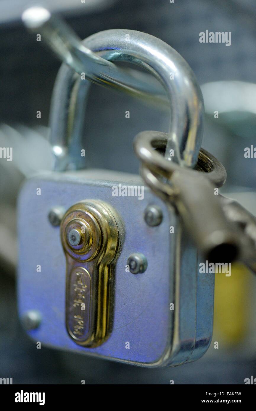 Padlock in a store in Germany, City of Osterode, 13. November 2014. Photo: Frank May Stock Photo