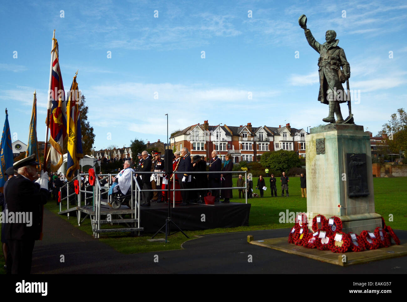 The cenotaph, It is remembrance Sunday 2014, 100 years after the start of the First World War, so many died. Stock Photo