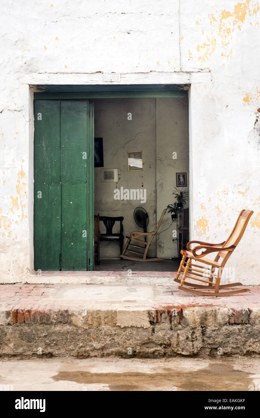 Rocking chairs in Mompox, Colombia. Stock Photo