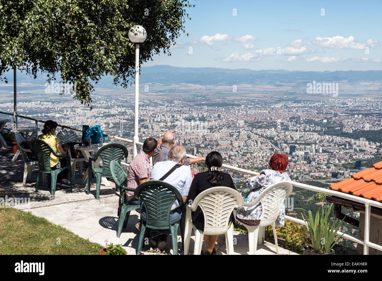 View of Sofia from cafe on Vitosha mountain, Bulgaria Stock Photo