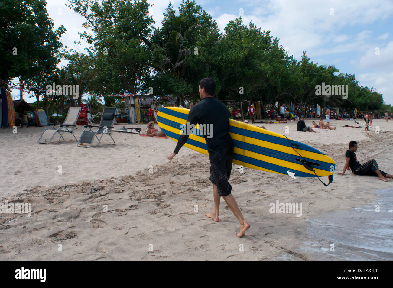 Lessons of surf on the beach of Kuta. Surfing lessons. Bali. Kuta is a