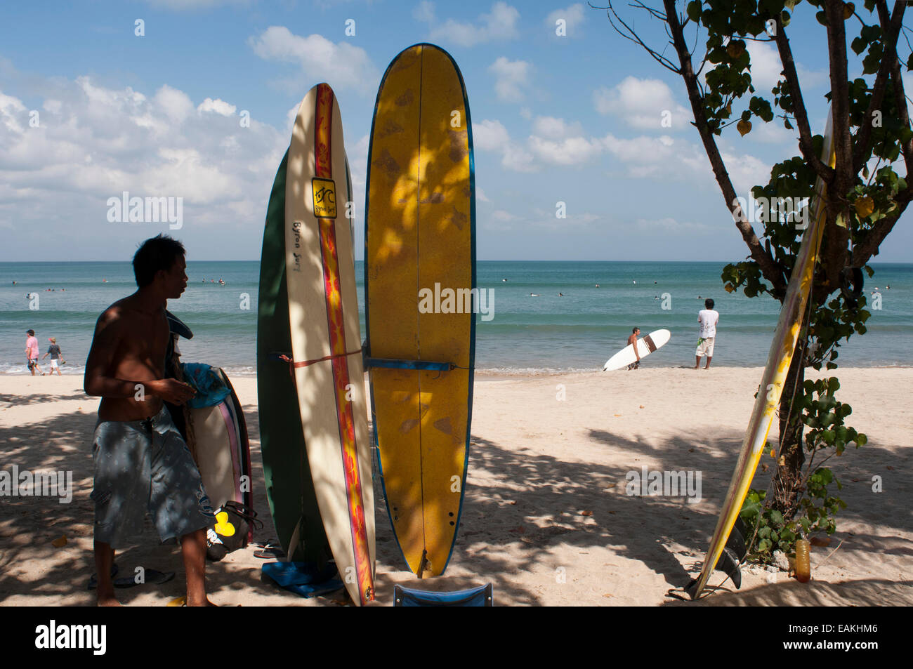 Surfers on the beach of Kuta. Surfing lessons. Bali. Kuta is a coastal