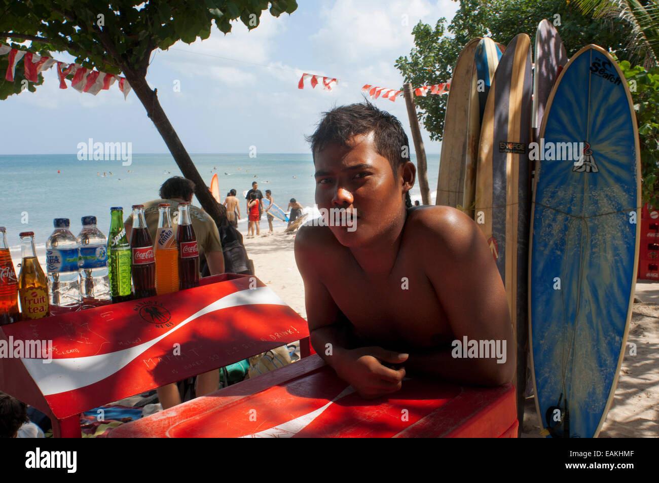 Surfers on the beach of Kuta. Surfing lessons. Bali. Kuta is a coastal