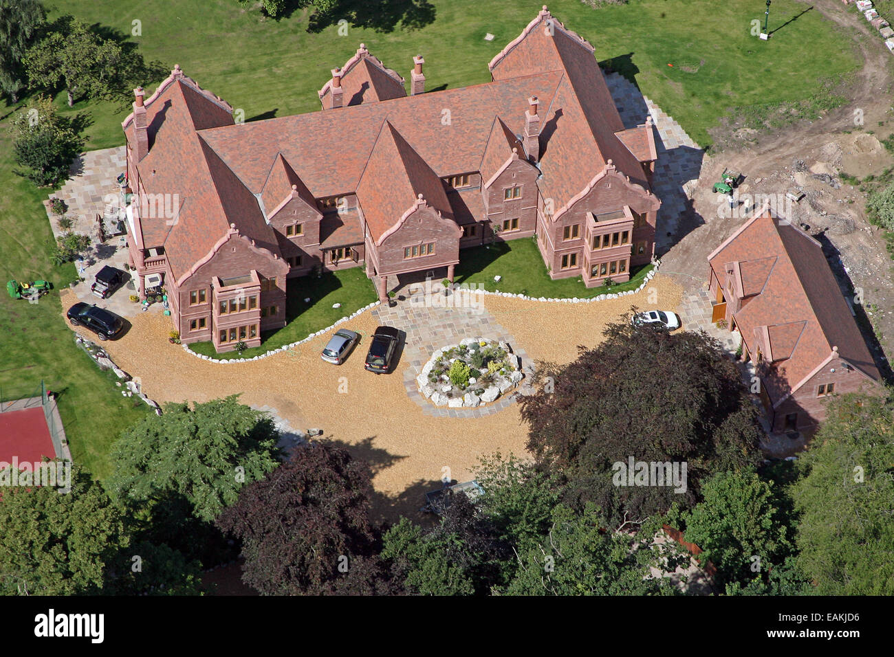 an aerial view of a famous footballer's house in the North West of England, a modern mansion in the UK Stock Photo