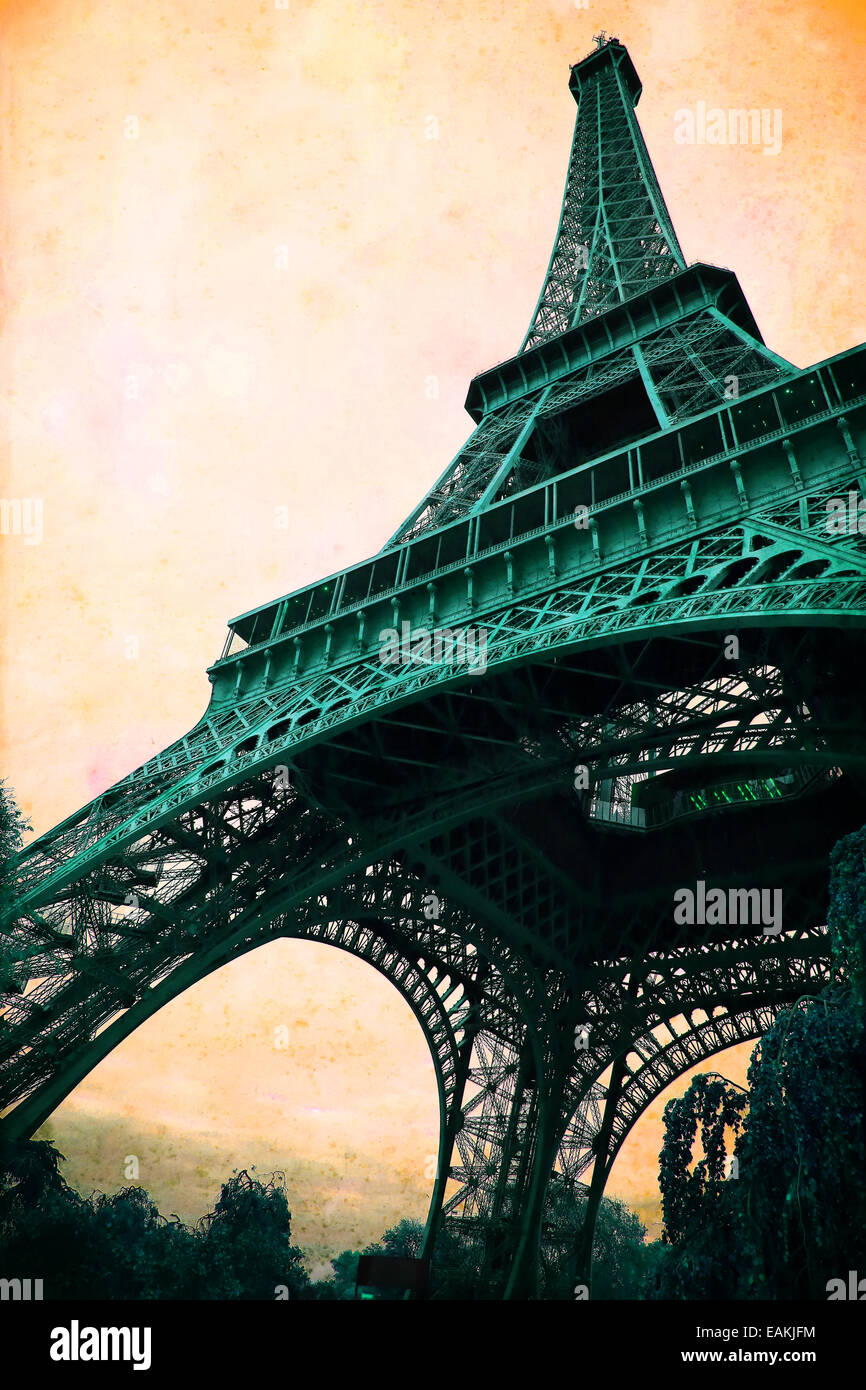 Eiffel Tower - retro postcard styled. Stock Photo