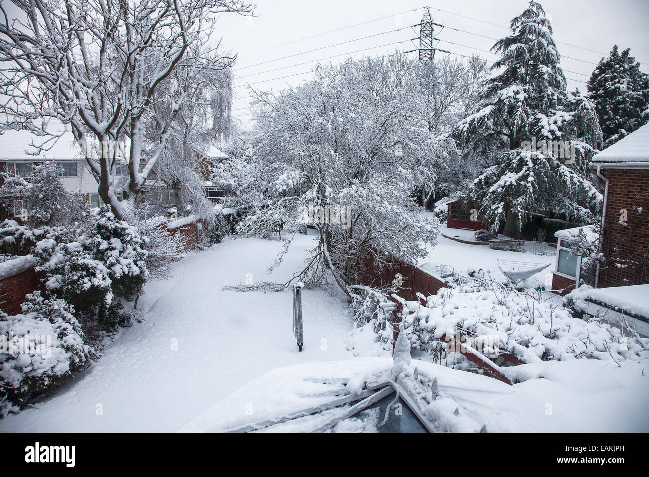 Snow Covered English Garden Stock Photo Alamy