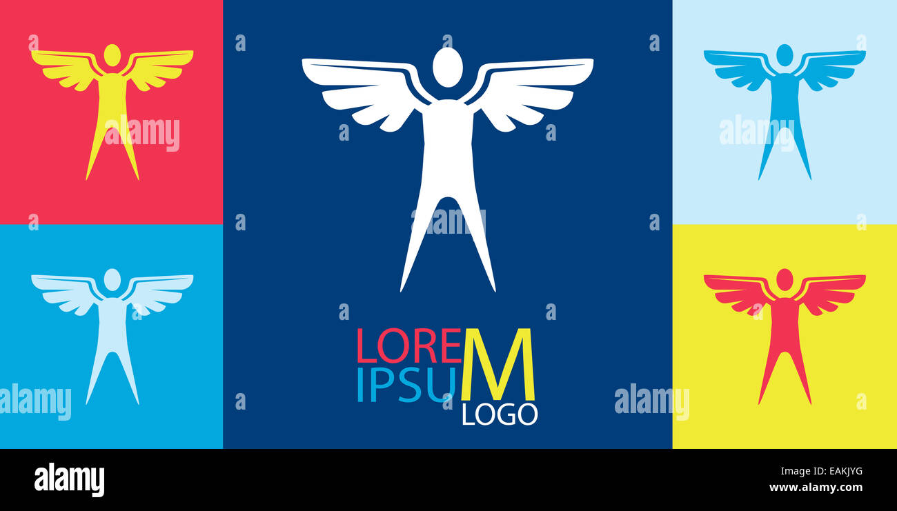 Winged Man Rising Logo Vector Logo Template - Man with Wings Stock Photo - Alamy