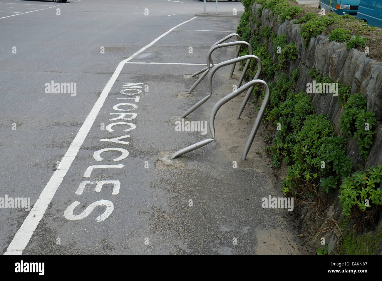 Damaged motorcycle racks at Portowan Stock Photo - Alamy