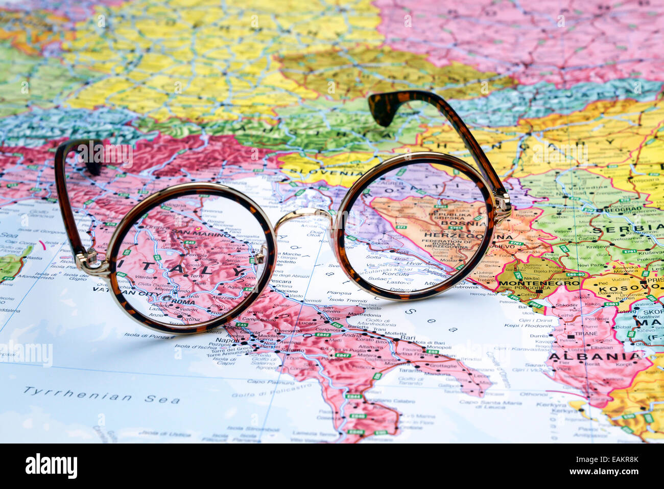 Glasses on a map of europe Italy - Glasses On A Map Of Europe Italy EAKR8K