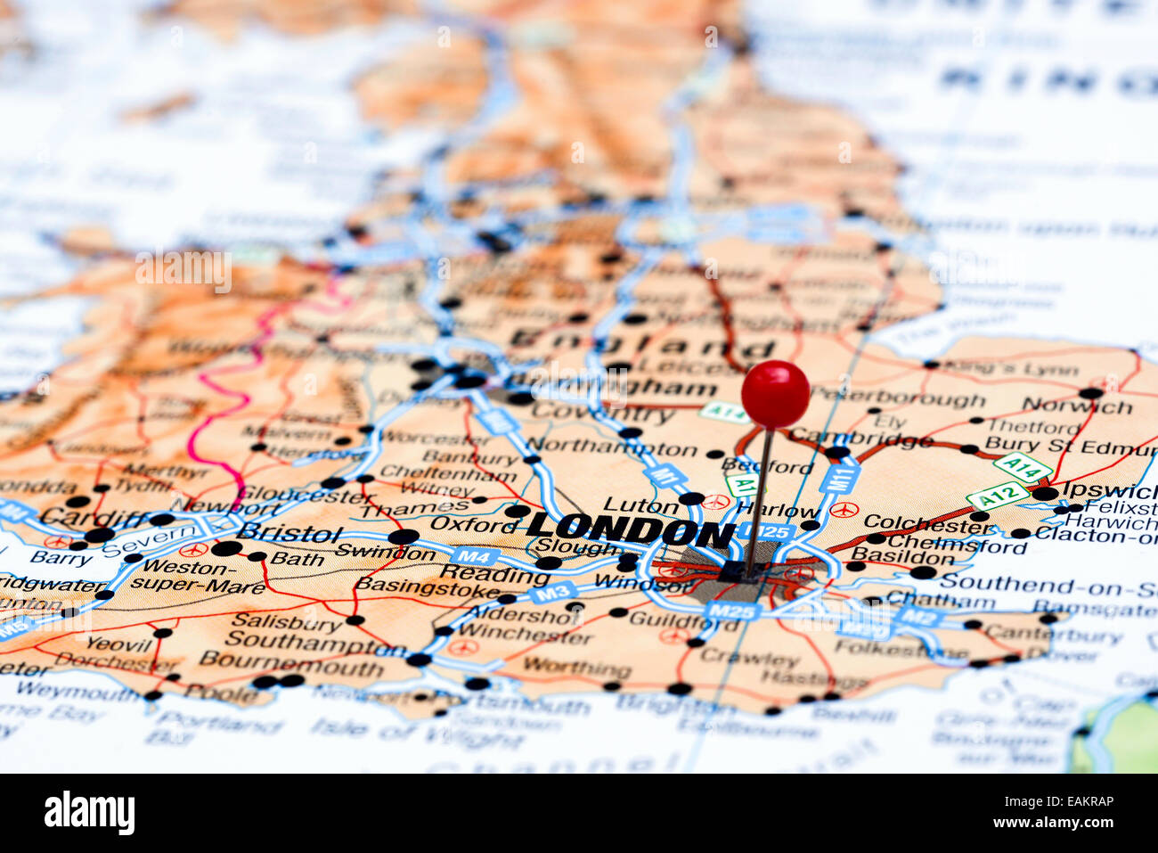 London pinned on a map of europe Stock Photo Alamy