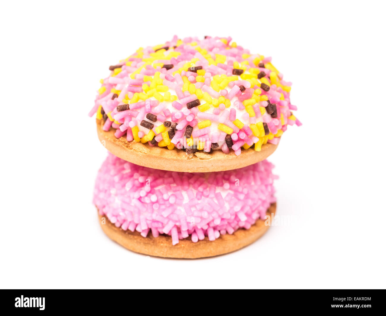 Marshmallow Cookies With Colorful Sugar Sprinkles Isolated Stock Photo
