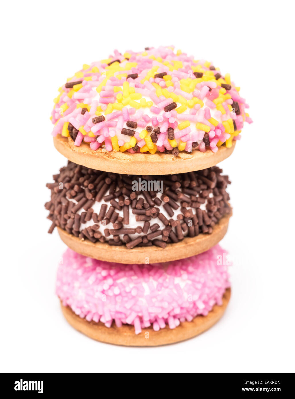 Marshmallow Cookies With Colorful Sugar Sprinkles Isolated Stock Photo