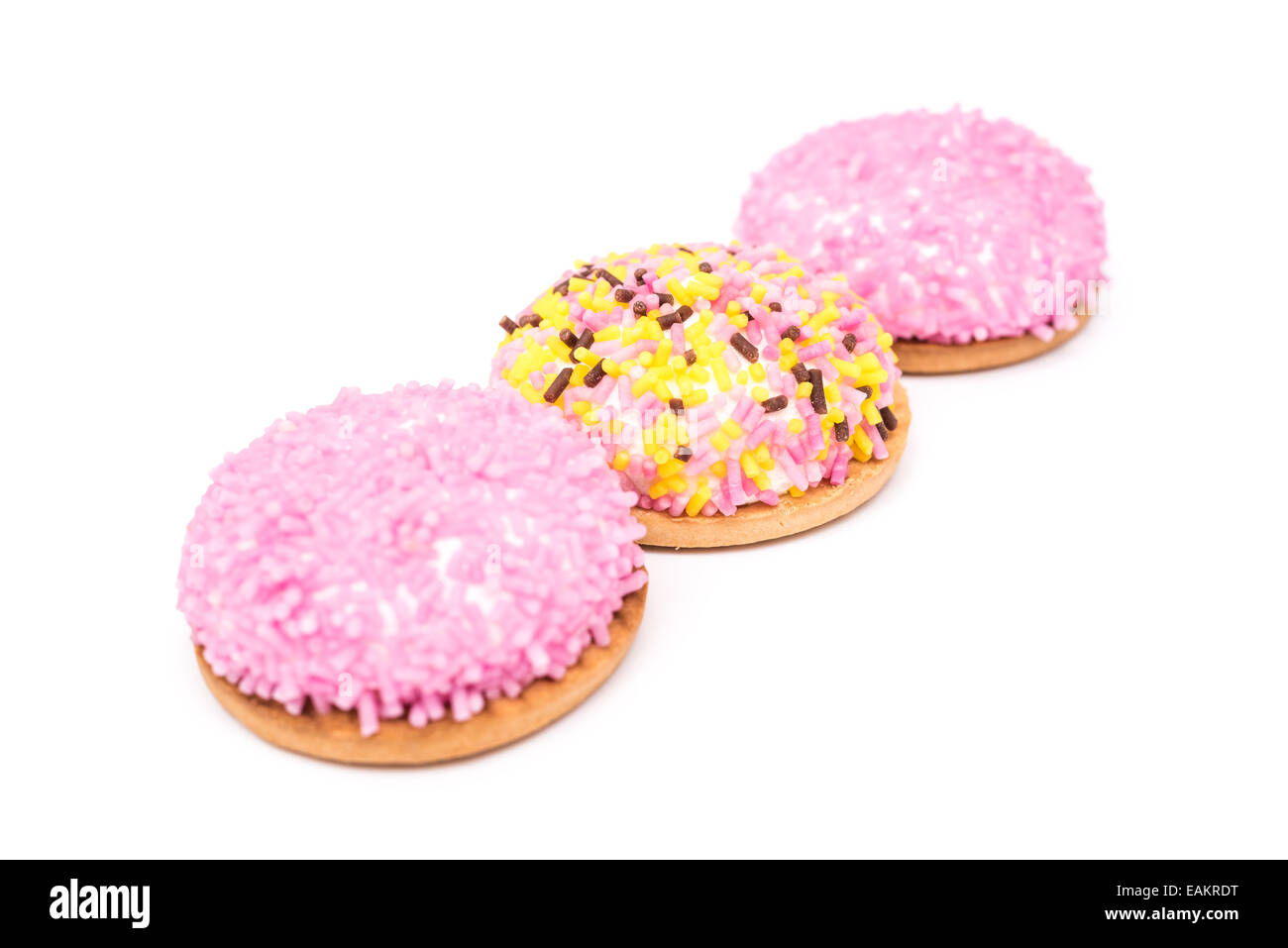 Marshmallow Cookies With Colorful Sugar Sprinkles Isolated Stock Photo