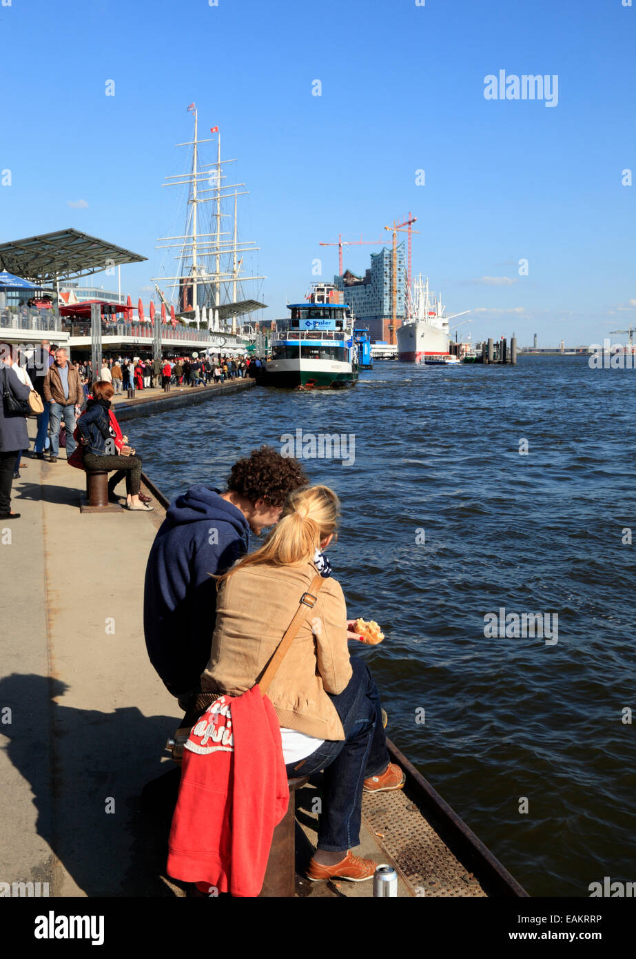 Landungsbruecken jetty pier, Hamburg harbor, Germany, Europe Stock Photo
