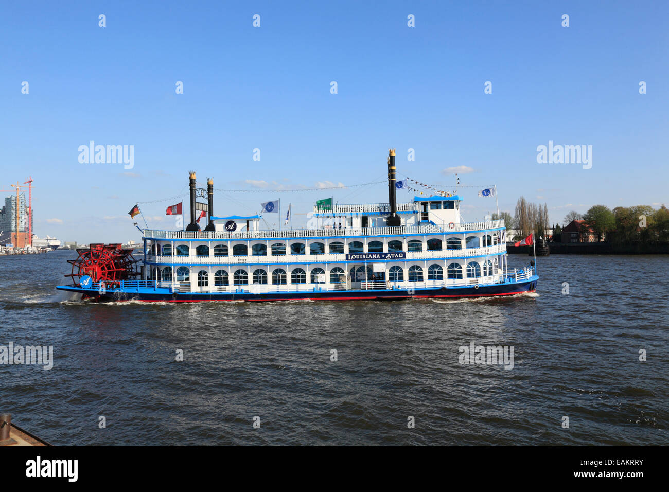 Steam paddler Louisiana Star at Hamburg harbor,  Germany, Europe Stock Photo