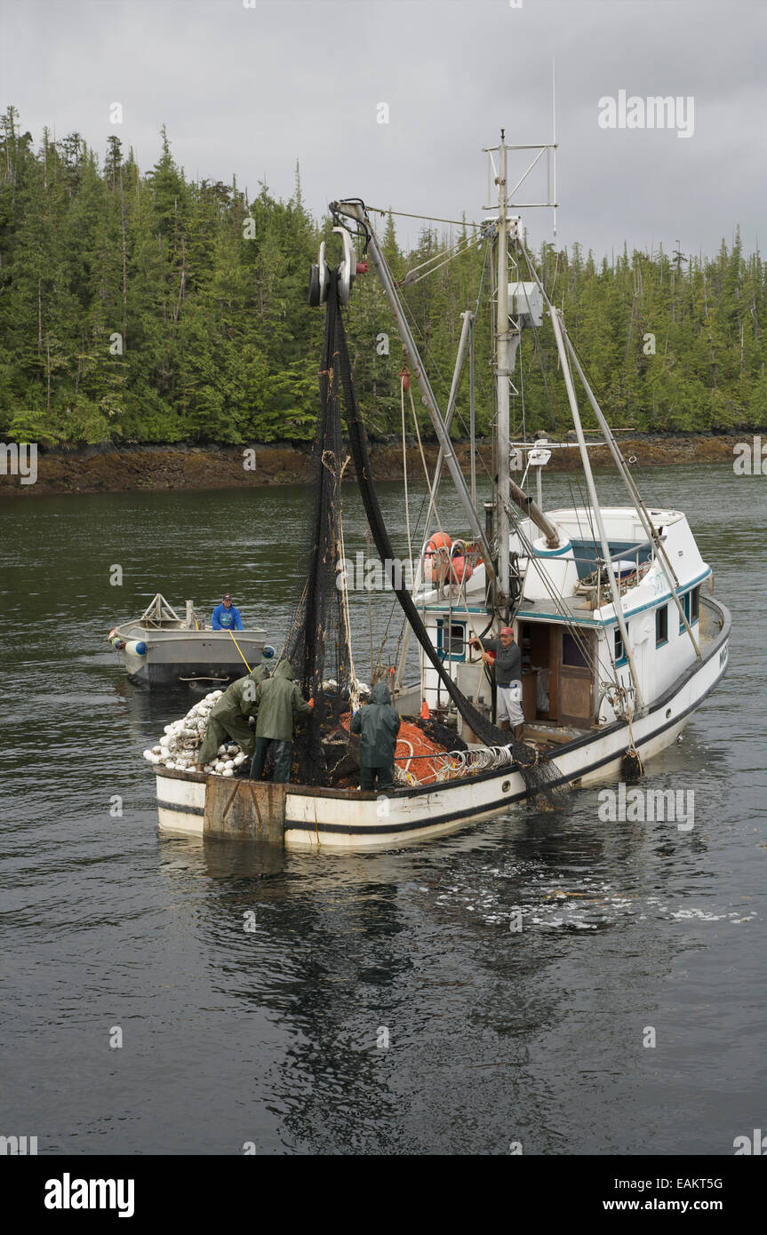 View Of A Seine Boat And Skiff Near Metlakatla, Alaska Stock Photo