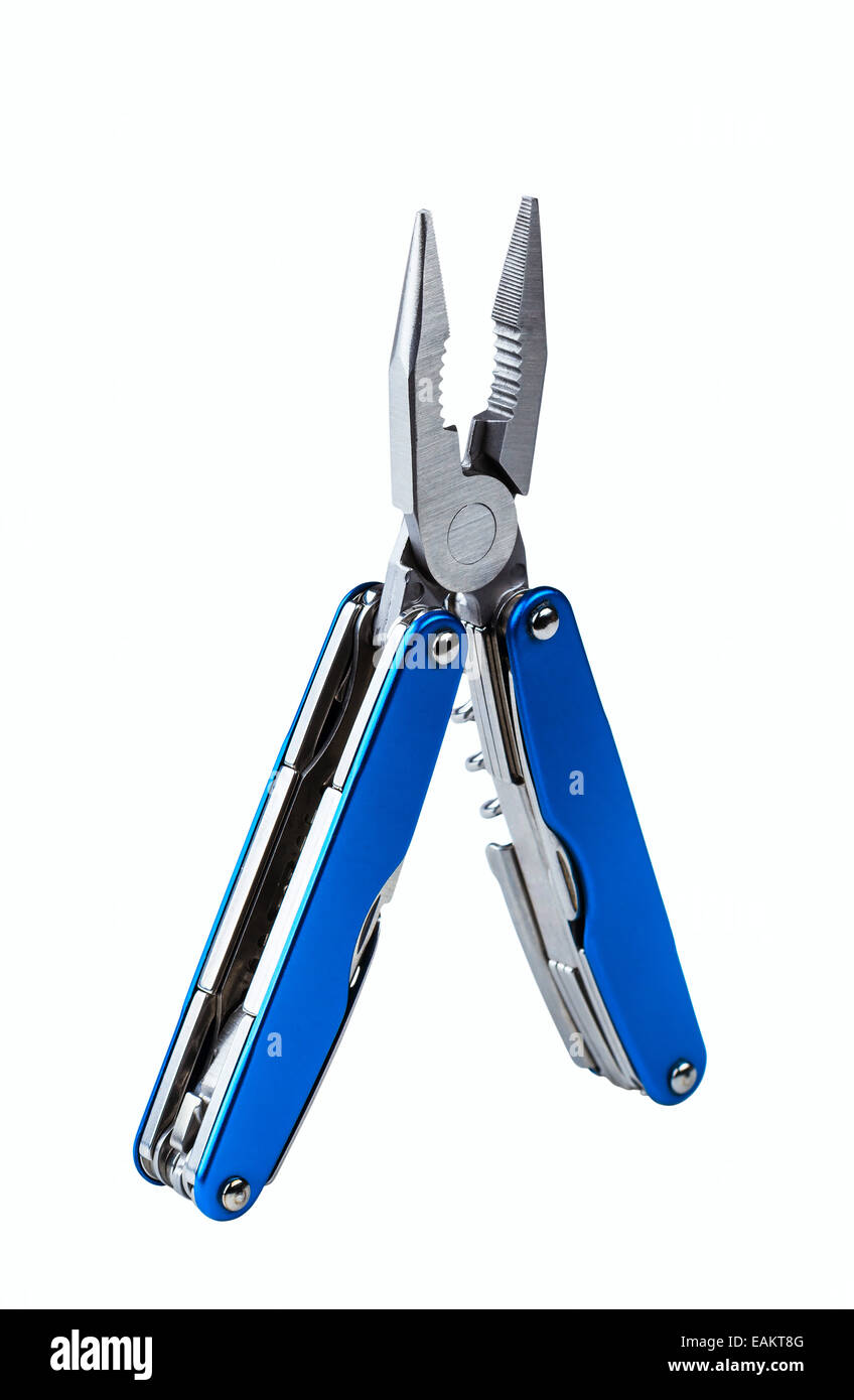 Rectangle Multi Tool steel folding multitool isolated on white background Stock Photo - Alamy