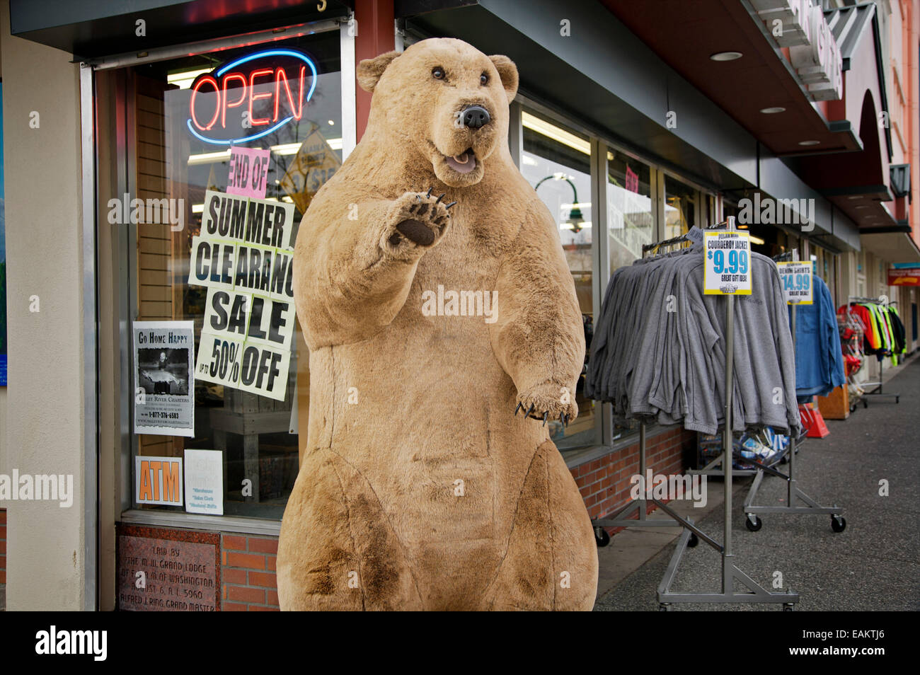 Retail Business Along An Anchorage Street Displays A Large, Fake Stuffed Bear Stock Photo
