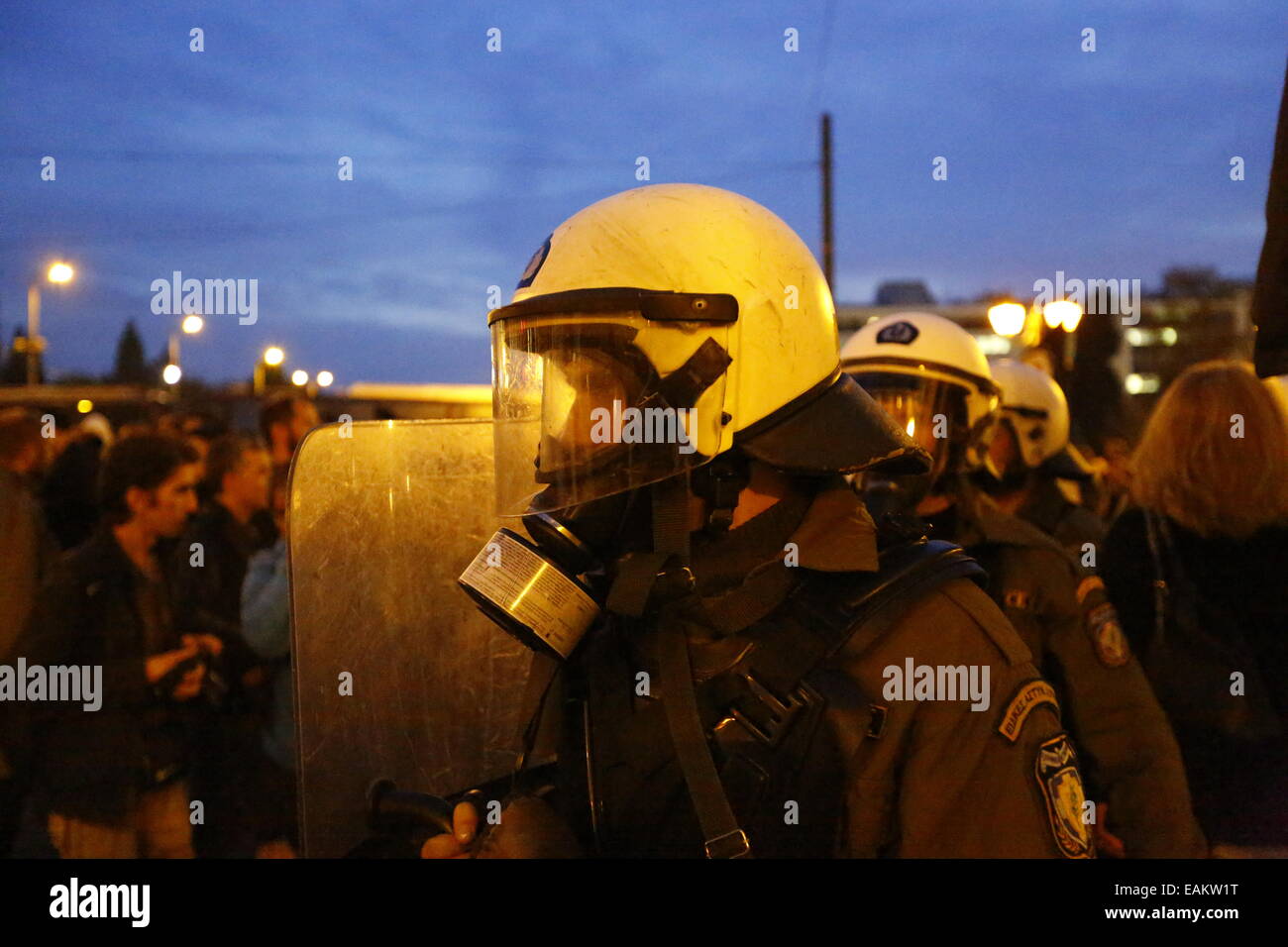 Athens, Greece. 17th November 2014. Close-up of a police officer in ...