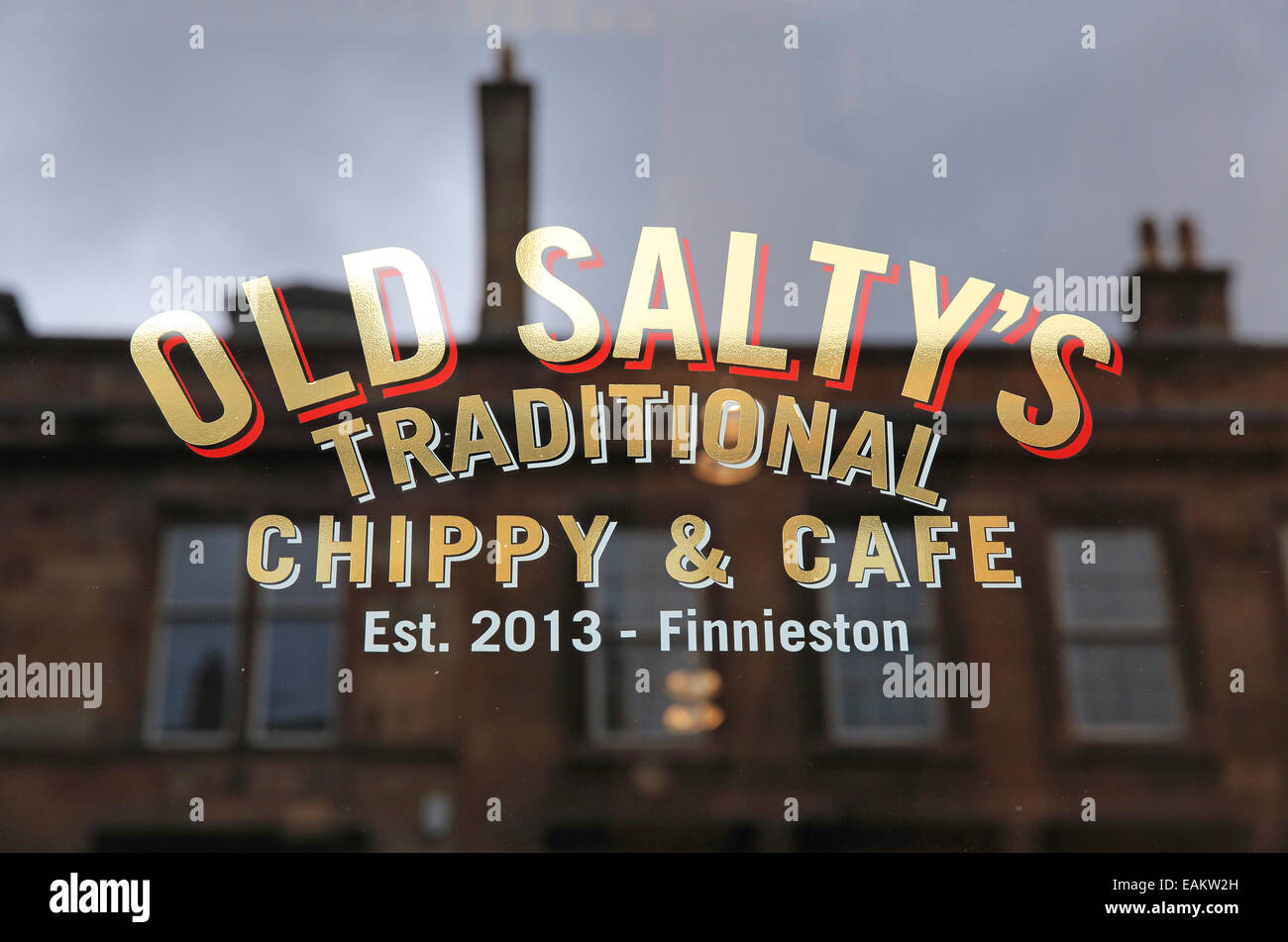 Old Salty's traditional 'chippy', on Argyle Street, on the trendy regenerated 'Finnieston Strip', in Glasgow, Scotland, UK Stock Photo