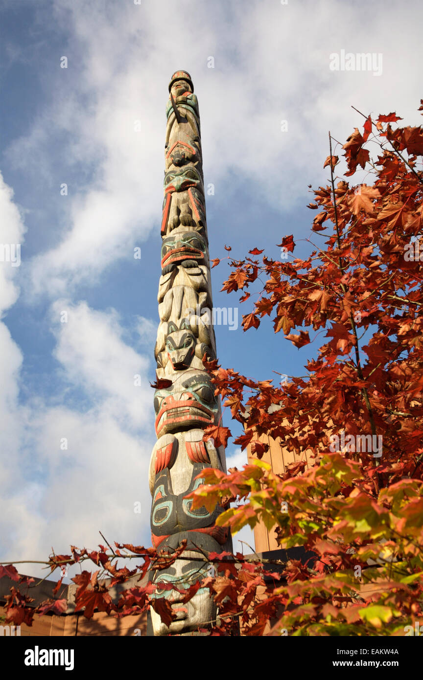 Fall Leaves Near A Totem At Centennial Hall In Juneau. Fall In