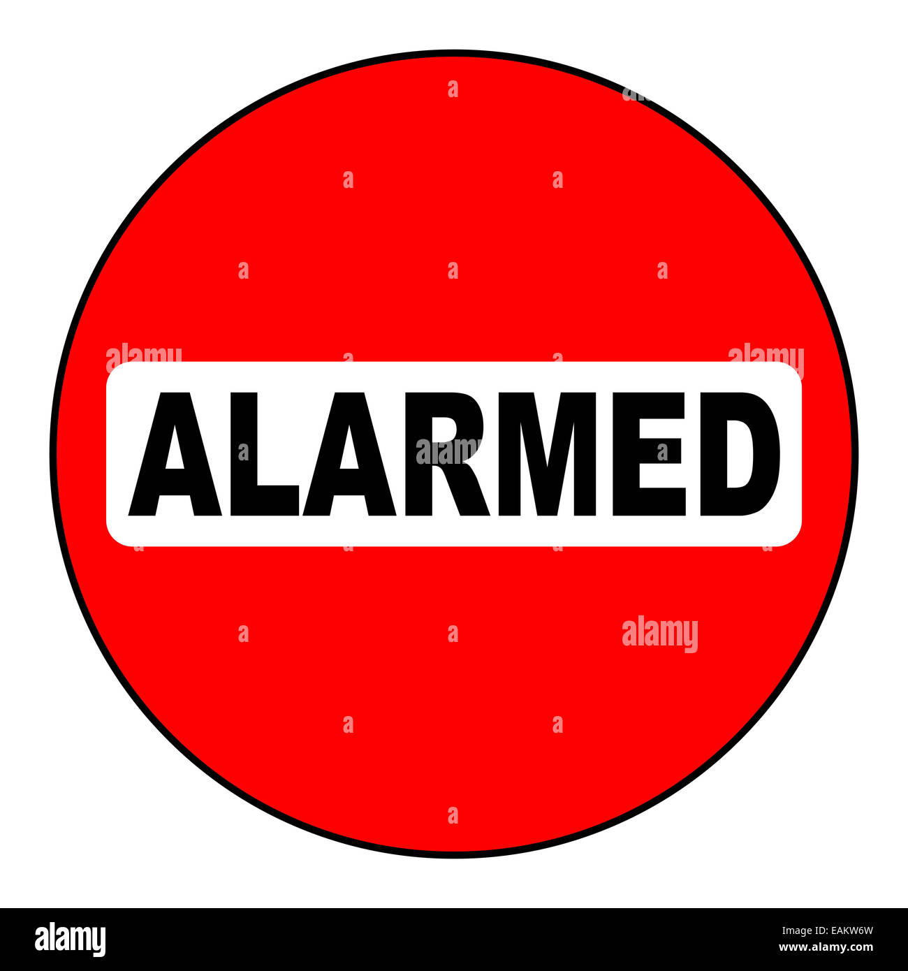 An Alarmed sign in red and black over a white background Stock Photo
