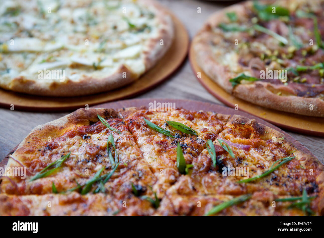 Gourmet pizza in Missoula, Montana. (Photo by Bess Brownlee) Stock Photo