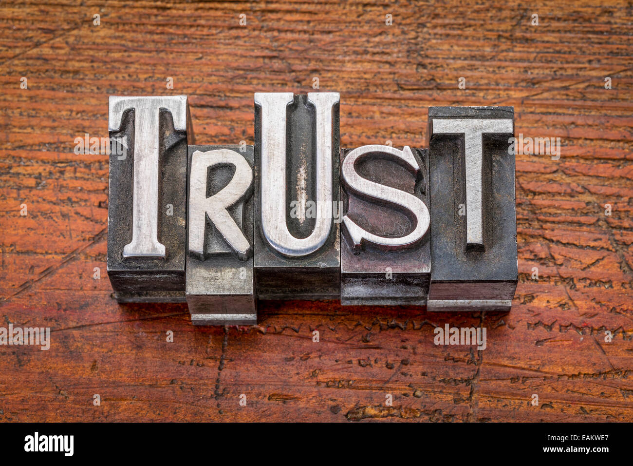 trust word in vintage metal type printing blocks over grunge wood Stock Photo