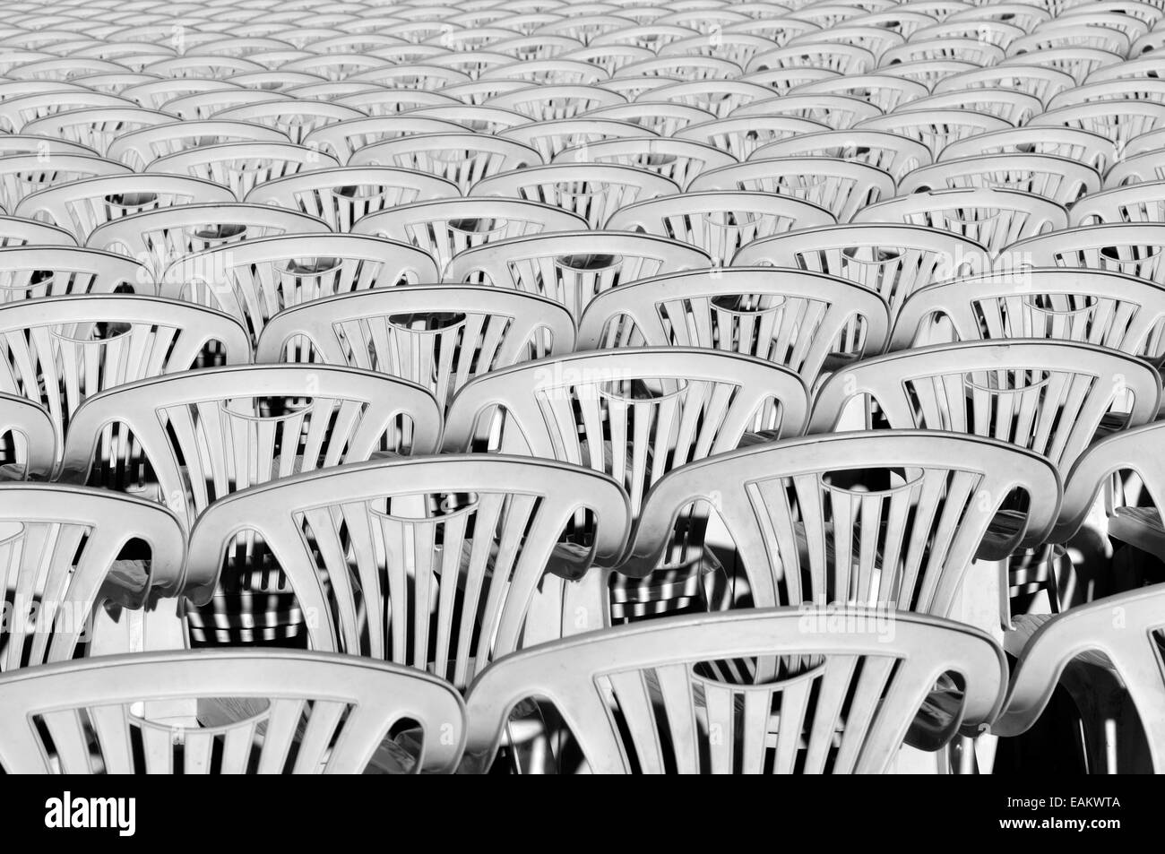Empty chairs before the show. San Lorenzo de El Escorial, Madrid. Spain. Stock Photo