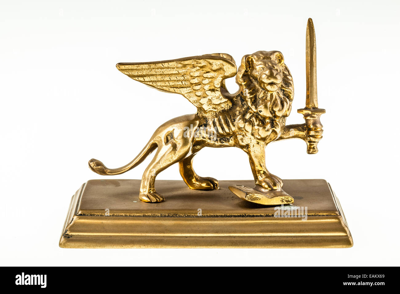 Reproduction of the winged lion in Venice isolated over a pure white background Stock Photo
