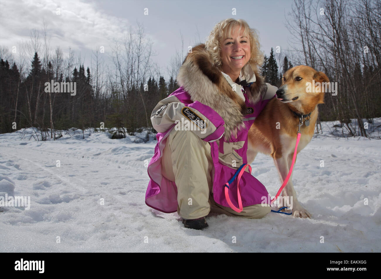 Sled Dog Musher, Dee Dee Jonrowe, Poses With A Sled Dog At Her Home In
