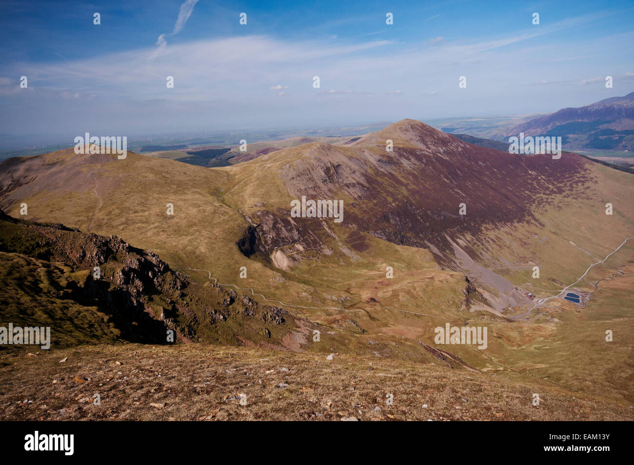 The pointed summit of Grisedale Pike towering above the valley beneath in the Lake District National Park, seen from Eel Crag. Stock Photo