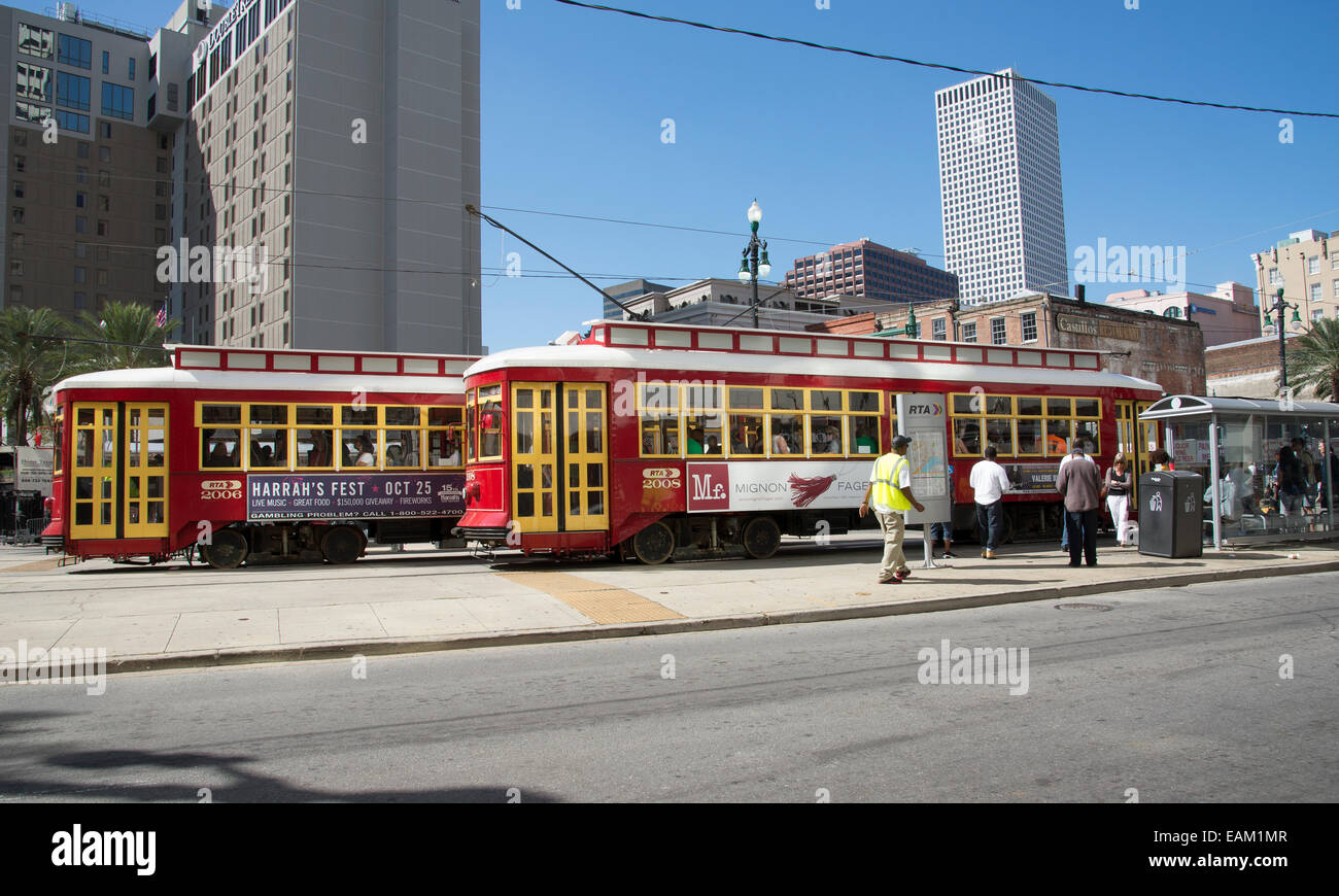Riverfront streetcar on Canal Street New Orleans city centre USA Stock Photo