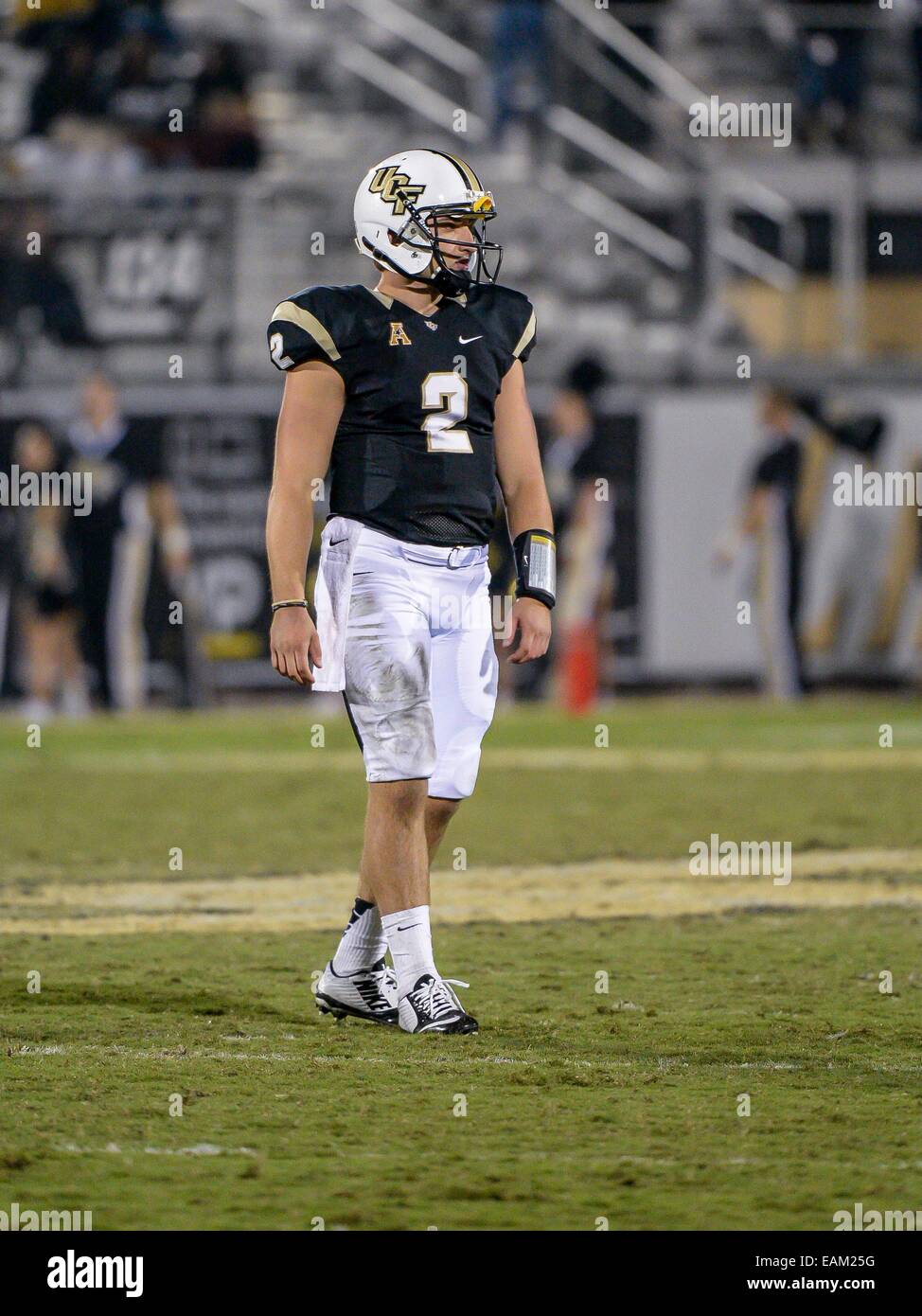 November 15, 2014 - Orlando, FL, U.S: UCF Knights quarterback Nick Patti (2) during 2nd half NCAA football game action between the Tulsa Golden Hurricane and the UCF Knights. UCF defeated Tulsa 31-7 at Bright House Networks Stadium in Orlando, Fl. Stock Photo