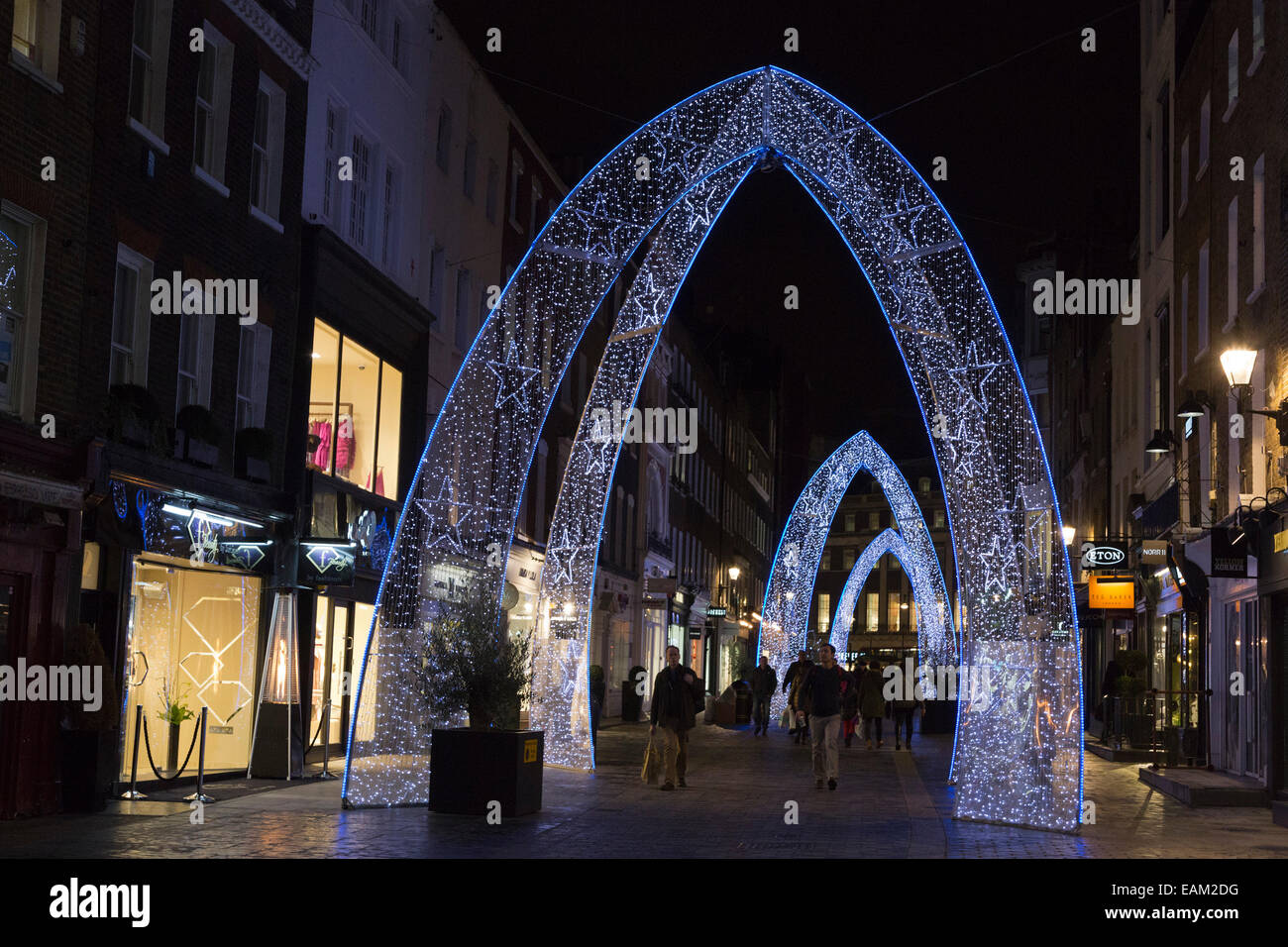 Christmas lights in South Molton Street at night, London, UK Stock