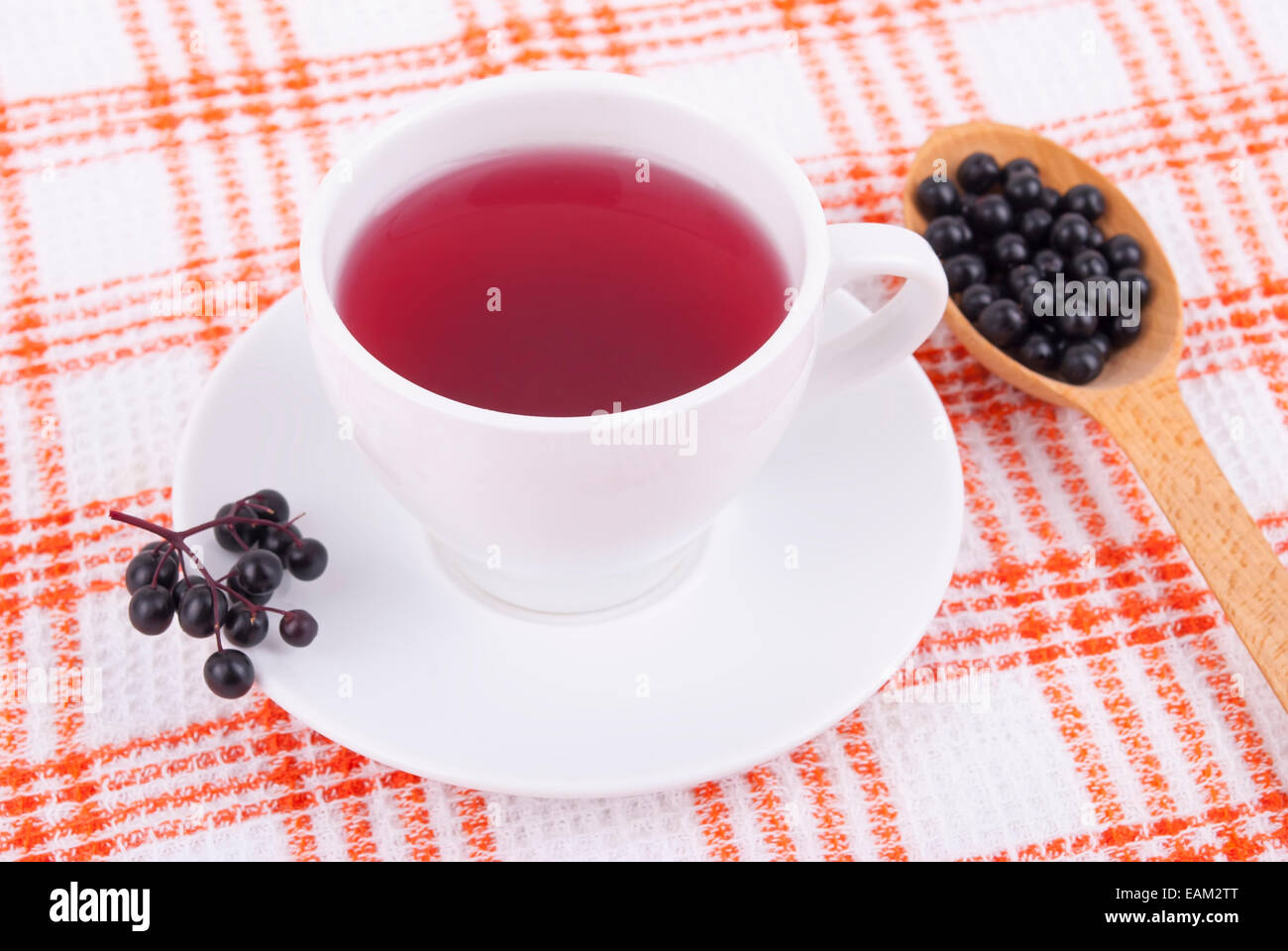 Tea made from berries of black elderberry. Stock Photo