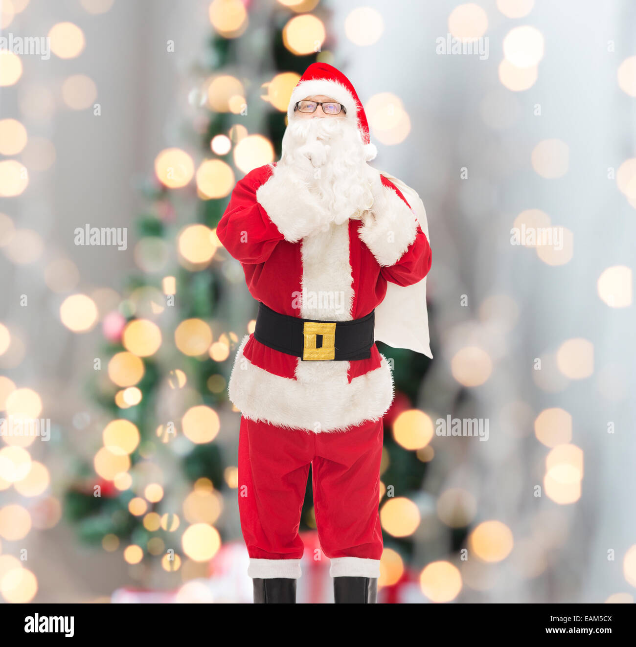 man in costume of santa claus with bag Stock Photo - Alamy