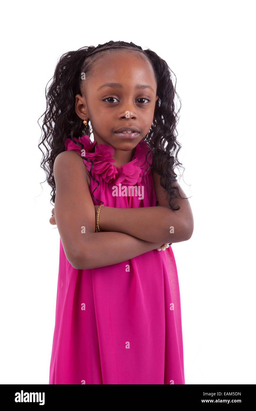Little african american girl with folded arms Black people Stock