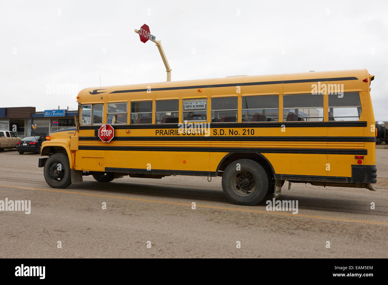 gmc yellow school bus prairie south Saskatchewan Canada Stock Photo