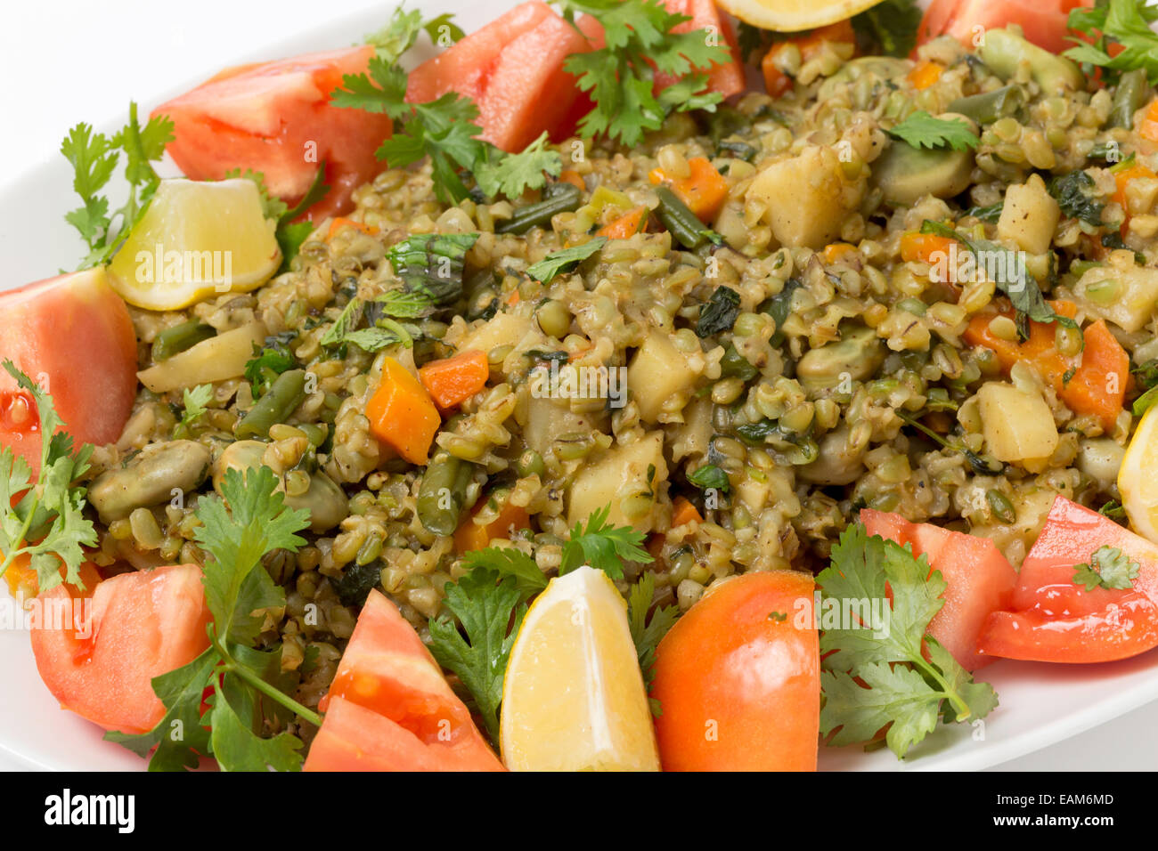 Traditional Egyptian freek vegetable pilaf, with the roasted wheat