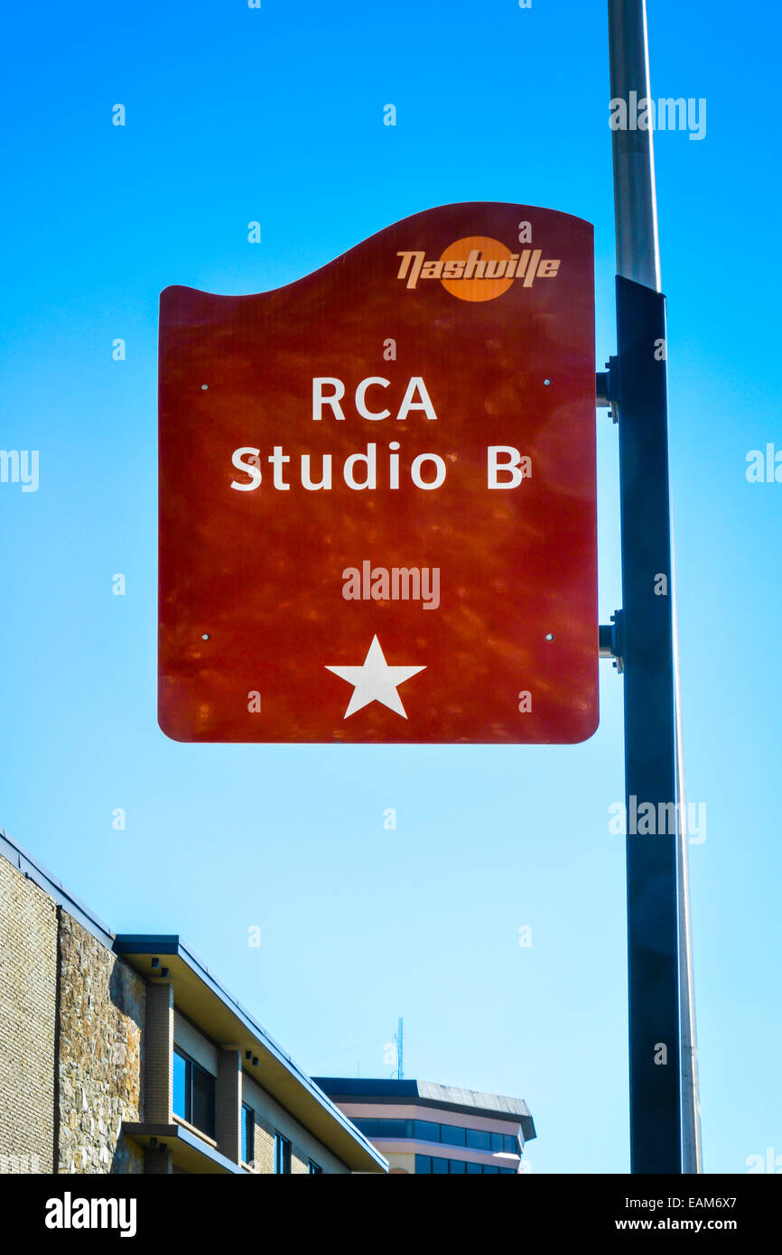 Street sign notes the location of the legendary RCA Studio B on Music Row in Nashville, TN Stock Photo