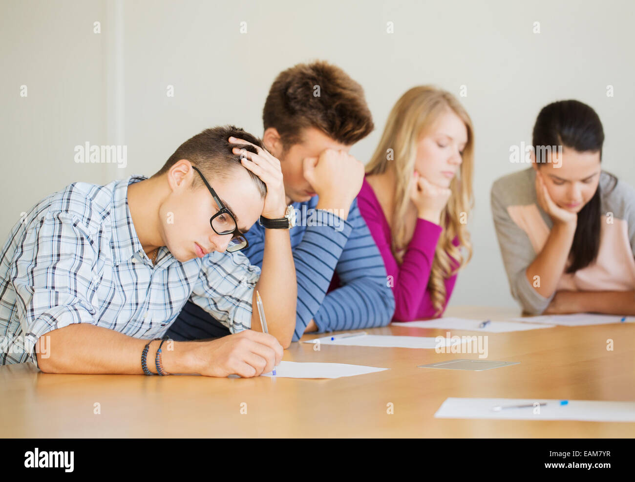 group of students with papers Stock Photo Alamy