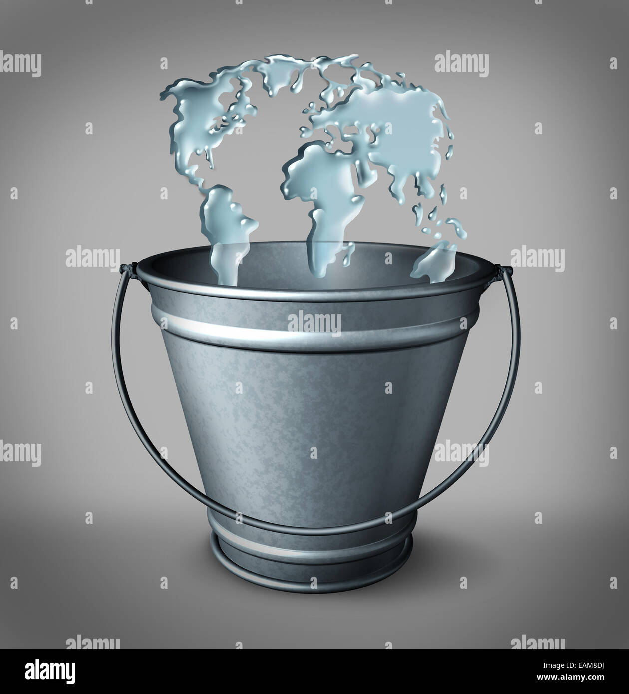 Global water concept as a group of water splash drops entering a metal