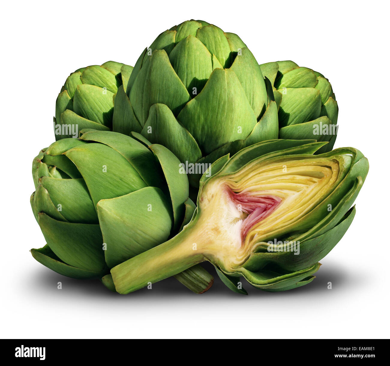 Artichoke fresh healthy food as a symbol of the mediterranean diet or eating nutritious market green vegetables as a bunch of produce on a white background. Stock Photo