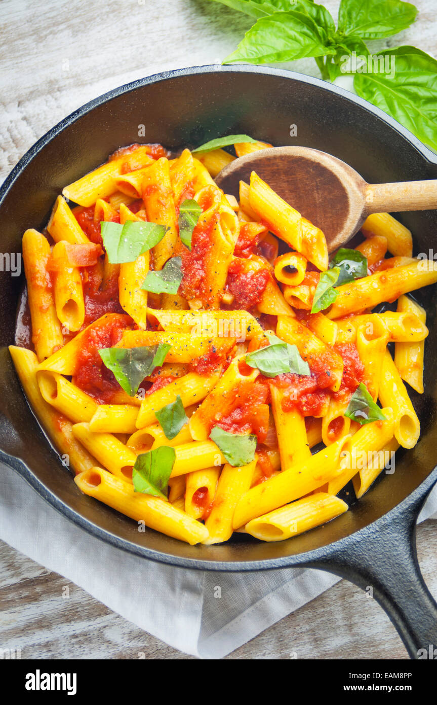 A Close Up View of Gluten Free Pasta with Homemade Tomato Sauce Stock Photo