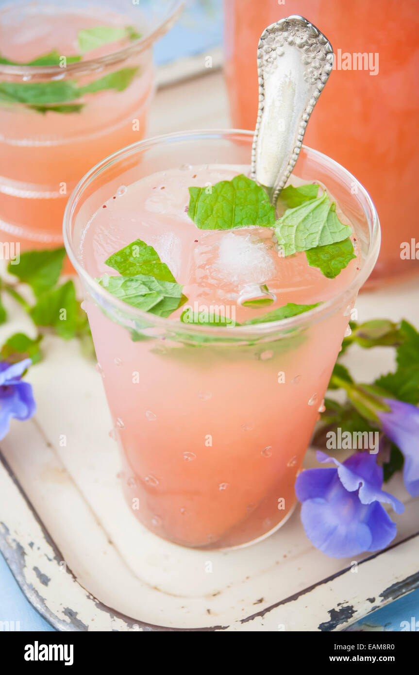 A Close Up of a Pink Lemonade Summer Cocktail Stock Photo