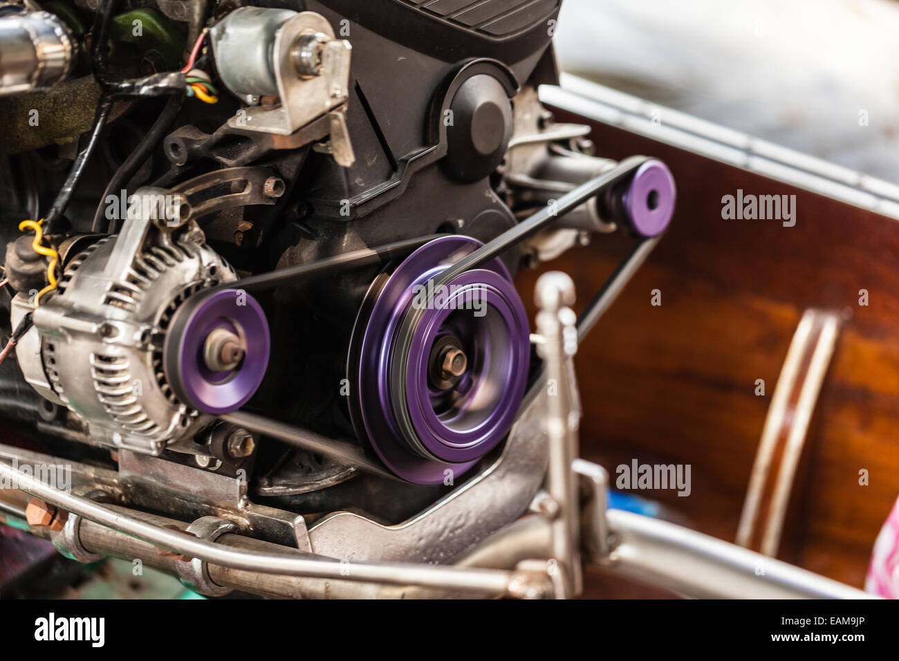 Thai traditional longtail boat big diesel engine details Stock Photo