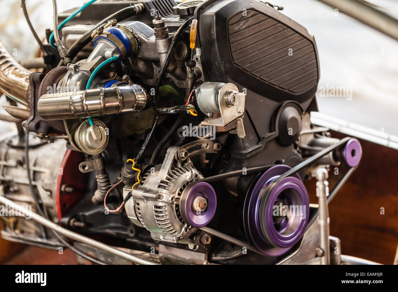 Thai traditional longtail boat big diesel engine details Stock Photo
